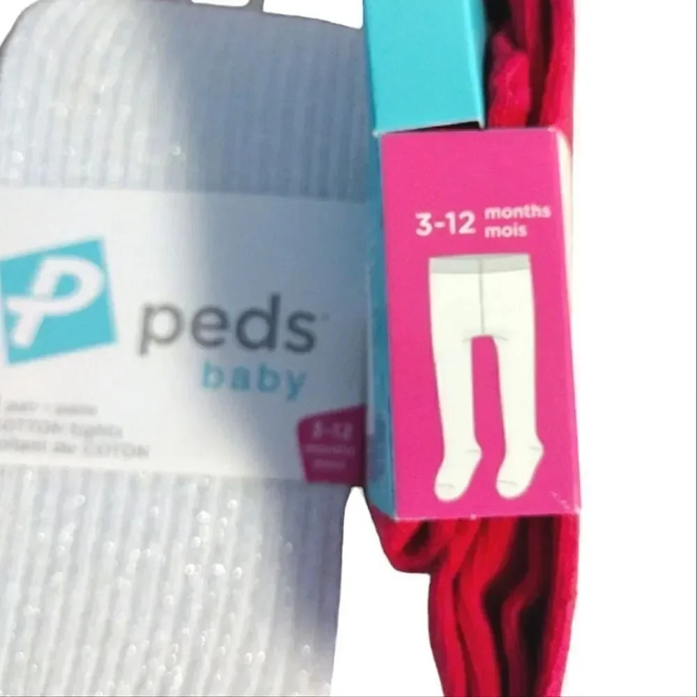 $9💥 Peds Baby 2 Prs Ivory & Pink Sparkly Cotton Tights 3- 12 mnths NWT